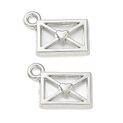 Platinum Alloy Acrylic Pendants, Envelope with Heart Charms, Long-Lasting Plated, Platinum, 15.5x11.5x3mm, Hole: 1.8mm