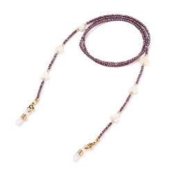 Rosy Brown Eyeglasses Chains, Neck Strap for Eyeglasses, with Electroplate Glass Beads, Heart Natural Shell Beads, 304 Stainless Steel Lobster Claw Clasps and Rubber Eyeglass Holders, Rosy Brown, 29.1 inch(74cm)