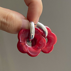 Красный Серьги-кольца из акрила и нержавеющей стали с цветком, золотые, красные, 35 мм