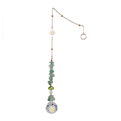 Зеленый Авантюрин Подвесные украшения из натуральных зеленых авантюриновых чипсов, круглая кисточка в форме гриба и стекла в стиле лэмпворк для украшения дома и сада, 263~265 мм, отверстие : 8 мм