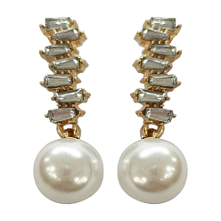 Золотой Круглые серьги-гвоздики из сплава с кристаллами и стразами, с пластиковой имитационной жемчужиной, золотые, 33x12 мм