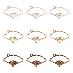 Mixed Color Rack Plating Alloy Open Back Bezel Pendants, For DIY UV Resin, Epoxy Resin, Pressed Flower Jewelry, Fan, Lead Free & Nickel Free, Mixed Color, 24x38.5x3.5mm, Hole: 3mm