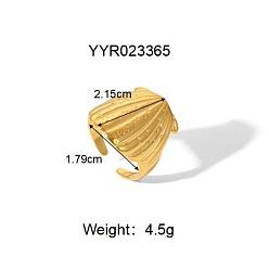 Shell Shape 304 из нержавеющей стали Манжета кольца для женщин, реальный 18 k позолоченный, формы раковины, 21.5 мм, размер США 7 3/4 (17.9 мм)