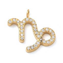 Козерог Ионное покрытие (ip) 304 подвески из нержавеющей стали с микропаве из кубического циркония, созвездие, Козерог, 14.5x15.5x2 мм, отверстие : 1.8 мм