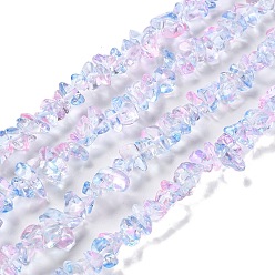 лаванда Спрей окрашенные прозрачные стеклянные бусины пряди, имитация драгоценных камней, чип, лаванда, 1~7x4~14x3~7.5 мм, отверстие : 0.4 мм, 31.50''~31.69'' (80~80.5 см)