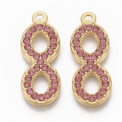 Роза Золотой тон 304 подвески из нержавеющей стали, со стразами, бесконечность, роза, 26.5x10x2 мм, отверстие : 1.6 мм