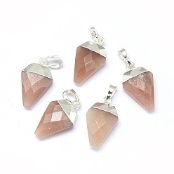 Sonnenstein Natürliche Sonnensteinanhänger, mit langlebigen Messingbeschlägen, facettiert, Raute , Silberfarbe überzogen, 18x11x5 mm, Bohrung: 3.5x5.5 mm
