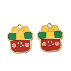 Box Рождество 304 эмалированные подвески из нержавеющей стали, реальный 14 k позолоченный, коробка, 16x14x1.5 мм, отверстие : 1.8 мм