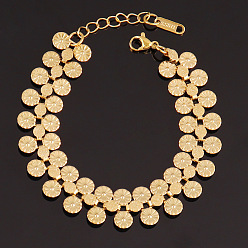 Золотой 304 браслеты из нержавеющей стали с плоскими круглыми звеньями для женщин, золотые, 6-3/4 дюйм (17 см)