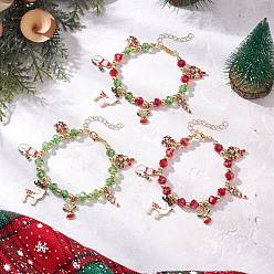 (52) Непрозрачная лаванда 3шт 3 цвета рождественские сплавы эмалированные браслеты с подвесками, браслеты из гальванического стекла рондель из бисера для женщин, с цинковым сплавом застежками омаров коготь, разноцветные, 7-1/4~7-3/8 дюйм (18.5~18.8 см), 1 шт / цвет