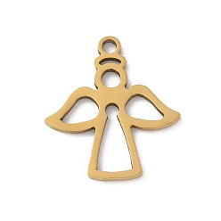 Настоящее золото 18K 201 подвески из нержавеющей стали, ангельское очарование, ионное покрытие (ip), лазерная резка, реальный 18 k позолоченный, 16.5x15x1 мм, отверстие : 1.5 мм