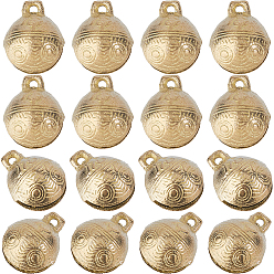 Без Покрытия Латунные подвески-колокольчики, круглый со случайным узором, сырой (без покрытия), 27x22x17 мм, отверстие : 3 мм, 16 шт / комплект