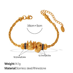 Crown 304 Браслеты из нержавеющей стали и кубического циркония, браслеты-цепочки со скрепками для женщин, золотые, корона, 6.30 дюйм (16 см)