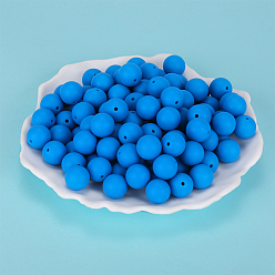 Royal Blue Round Silicone Focal Beads, Chewing Beads For Teethers, DIY Nursing Necklaces Making, Royal Blue, 15mm, Hole: 2mm