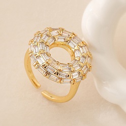 Настоящее золото 18K Кольца-манжеты с микропаве из латуни и прозрачными кубическими цирконами для женщин, открытые кольца для пончиков, реальный 18 k позолоченный, размер США 7 1/4 (17.5 мм)