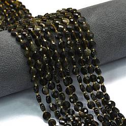 Золотой Обсидиан Естественный золотистый отлив обсидиан бисер пряди, с бисером, граненый ромб, плоско-круглые, 6~6.5x4 мм, отверстие : 0.6 мм, около 51 шт / нитка, 15.43'' (39.2 см)