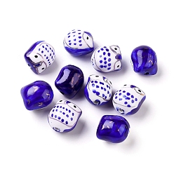 Морской Синий Фарфоровые бусины ручной работы, пастельный фарфор, сова, Marine Blue, 17x15x13 мм, отверстие : 3 мм