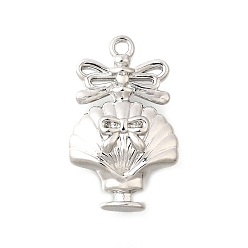 Платинированный Латунные подвески, без кадмия, без никеля и без свинца, форма ракушки с бантом, Реальная платина, 20x12.5x5.5 мм, отверстие : 1.2 мм