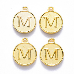 Letter M Alloy Pendant Cabochon Settings, For Enamel, Cadmium Free & Lead Free, Flat Round with Letter, Light Gold, Letter.M, 14x12x2mm, Hole: 1.5mm