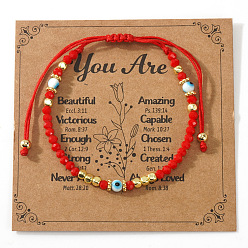 Evil Eye Браслеты из плетеных бусин и стеклянных бусин в технике лэмпворк, регулируемые нейлоновые плетеные браслеты для женщин, с открытки, злые глаза, внутренний диаметр: 11 дюйм (28 см)