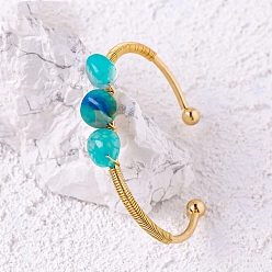 Натуральный Агат Браслет-манжета из натурального агата, открытый браслет из золотой проволоки, 2-1/2 дюйм (6.5 см)