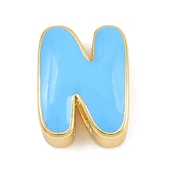 Letter N Laiton perles d'émail, sans cadmium et sans plomb, crémaillère plaquage, plaqué longue durée, réel 18 k plaqué or, lettre n, 14x11x6mm, Trou: 3x11mm