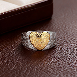 Платиновый & Золотой Регулируемые кольца на палец из латуни в форме сердца, платиной и золотом, размер США 7 1/4 (17.5 мм)