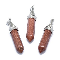 Goldstone Synthetic Goldstone Pointed Pendants, with Alloy Findings, Bullet, Platinum, 61x14.5x12.5mm, Hole: 3.5x
7.5mm