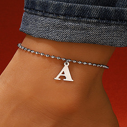 Letter A Браслеты на ногу с подвеской из сплава в виде шариковой цепи, браслеты с буквенным амулетом, платина, буква a, 7-7/8 дюйм (200 мм)