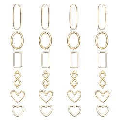 Real 18K Gold Plated 24Pcs 6 Styles Brass Linking Rings, Long-Lasting Plated, Mixed Shapes, Real 18K Gold Plated, 4pcs/style