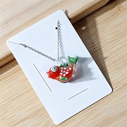 Orange Red Ocean Handmade Lampwork Fish Pendant 201 Stainless Steel Cable Chain Necklaces, Stainless Steel Color, Orange Red, 17.72 inch(45cm), Pendant: 30x25mm