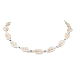 Платина Летние пляжные ожерелья из натуральной ракушки каури из бисера, Сплав с застежками, платина, 16.22 дюйм (41.2 см)