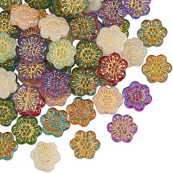 (52) Непрозрачная лаванда 60шт. стеклянных бусин, покрытых запеченной краской и инкрустированных золотистым металлом, цветок, разноцветные, 17x18.5x5.5 мм, отверстие : 1.2 мм