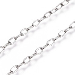 Stainless Steel Color 304 Stainless Steel Cable Chains, Soldered, with Card Paper, Flat Oval, Stainless Steel Color, Links: 4x2x0.5mm, about 32.8 Feet(10m)/card