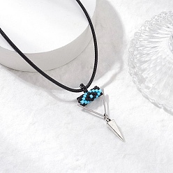 Темно-Голубой Ожерелья с подвесками в виде конуса и пирамиды из сплава с бисером цилиндрической формы от сглаза, ожерелья из черного вощеного хлопкового шнура, платина, глубокое синее небо, 17.64 дюйм (44.8 см)