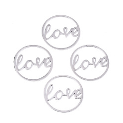 Stainless Steel Color Tarnish Resistant 304 Stainless Steel Filigree Joiners, Laser Cut, Love, Stainless Steel Color, 25x1mm