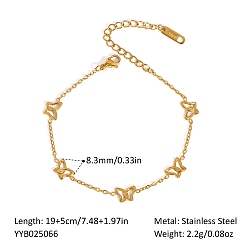 Бабочка 304 женские браслеты-цепочки со звеньями из нержавеющей стали, реальный 18 k позолоченный, бабочка, 6-1/4 дюйм (16 см)