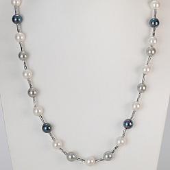 Разноцветный Элегантные ожерелья из круглого жемчуга и железных бусин для женщин, идеально подходит для вечеринок и мероприятий, платина, красочный, 27.17 дюйм (69 см)