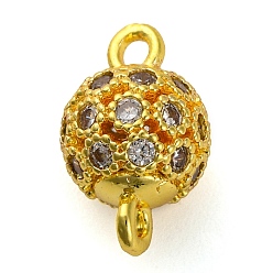 Золотой Шармы-соединители из латуни с микропаве из прозрачного кубического циркония, полые круглые звенья, долговечный, без свинца и без кадмия, золотые, 12.5x8 мм, отверстие : 1.4 мм