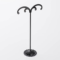 Black 3 Pcs T Bar Iron Earring Displays Sets, Bean Sprout Shape Earrings Display Stand, Black, 105x70x35mm, 125x70x35mm, 140x70x35mm, 3pcs/set