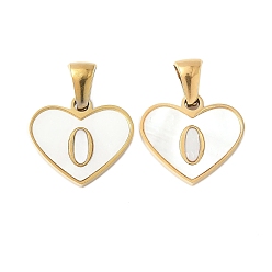 Letter O 304 сердце из натуральной белой ракушки из нержавеющей стали с подвесками в виде инициалов, ионное покрытие (ip), золотые, Письмо O, 14x16x2 мм, отверстие : 4.5x3 мм