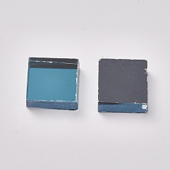 Steel Blue Glass Cabochons, Mirror Mosaic Border Craft Tiles, for Home Decoration or DIY Crafts, Square, Steel Blue, 9.5~10x9.5~10x3.5~4mm, about 100pcs/bag