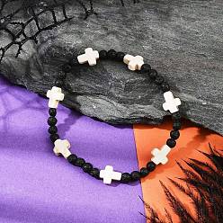 Cross Браслеты из натуральной лавы и синтетической бирюзы для мужчин и женщин, крестик, внутренний диаметр: 1-7/8 дюйм (4.8 см)