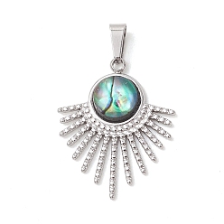 Нержавеющая Сталь Цвет Природные пауа оболочки подвески, 304 амулеты стали вентилятор из нержавеющей стали, цвет нержавеющей стали, 26x20.5x4.5 мм, отверстие : 5.5x2.5 мм