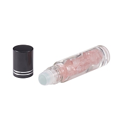 Rose Quartz Glass Roller Ball Bottles, Essential Oil Refillable Bottle, with Rose Quartz Chip Beads, for Personal Care, 85x20mm, Beads: 3x11~3x7mm, Capacity: 10ml