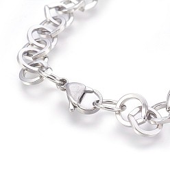 Stainless Steel Color 304 Stainless Steel Cable Chain Bracelets, with Lobster Claw Clasps, Stainless Steel Color, 8-3/8 inch(21.1cm), 9mm