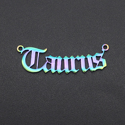 Телец Ионное покрытие (ip) 201 звенья из нержавеющей стали, двенадцать созвездий, старый английский, лазерная резка, Радуга цветов, Телец, 9x32x1 мм, отверстие : 1.2 мм