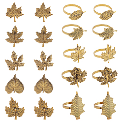 Античное Золото 20шт 10 стили железные кольца для салфеток, держатель для салфеток, ежедневный доступ в ресторан, кленового листа, античное золото , 24.5~59.5x34~56x40.5~45 мм, 2 шт / стиль