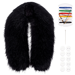 Черный Воротник из искусственного шерстяного меха, иголкой и ниткой, Кнопки, чёрные, 880x220x40 мм