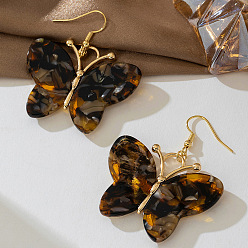 Бабочка Серьги-гвоздики из сплава и акрила, золотые, бабочка, 57x45 мм